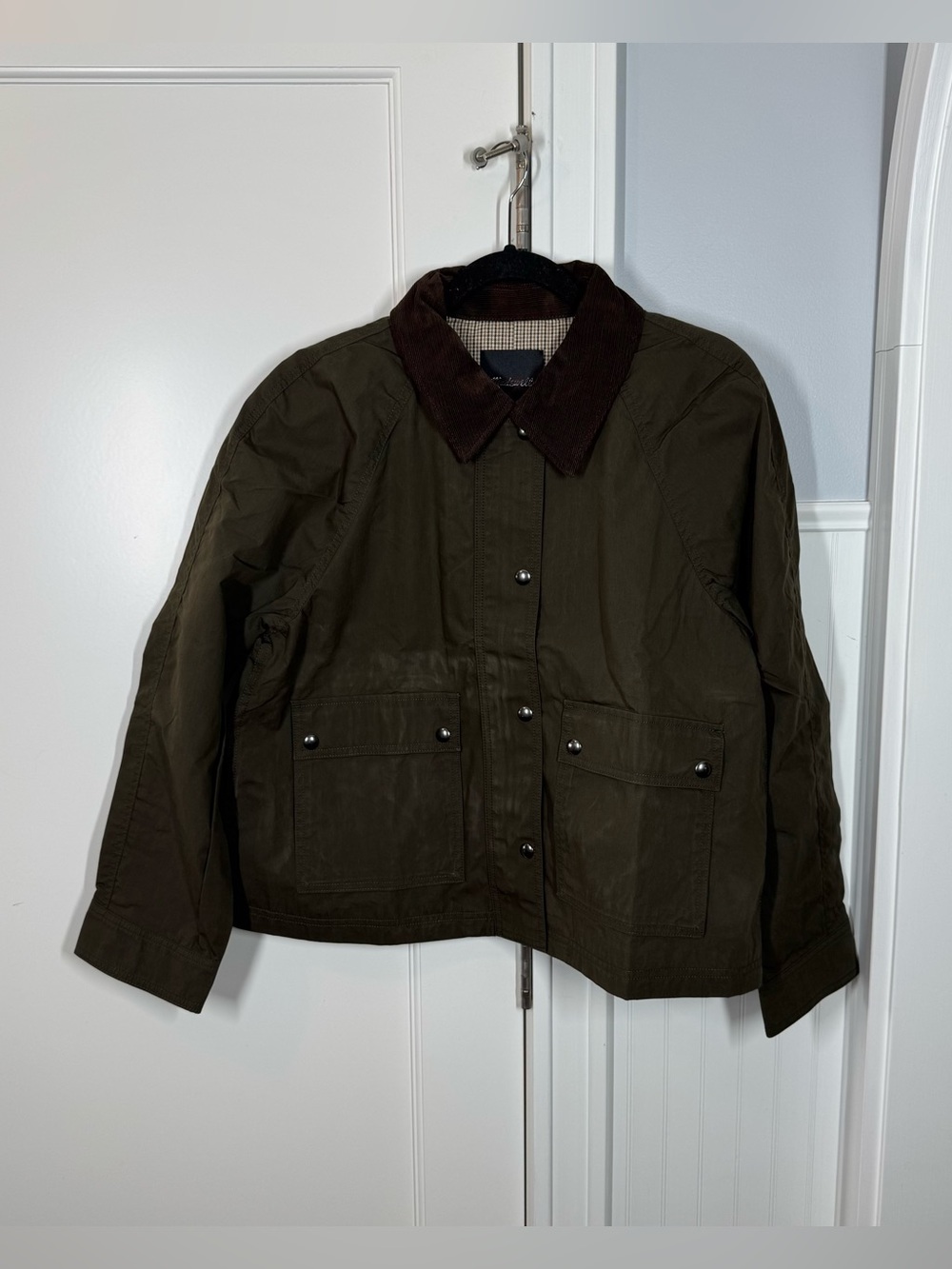 Madewell Barn Jacket Waxed Zip- Front Jacket NW759 OliveGreen Corduroy Collar L - Picture 2 of 9